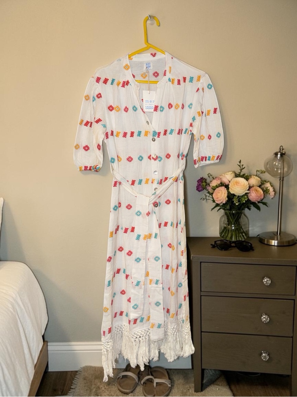 NEW MER ST. BARTH women's estelle fringed shirtdress in multi Size M NWT - Picture 2 of 5